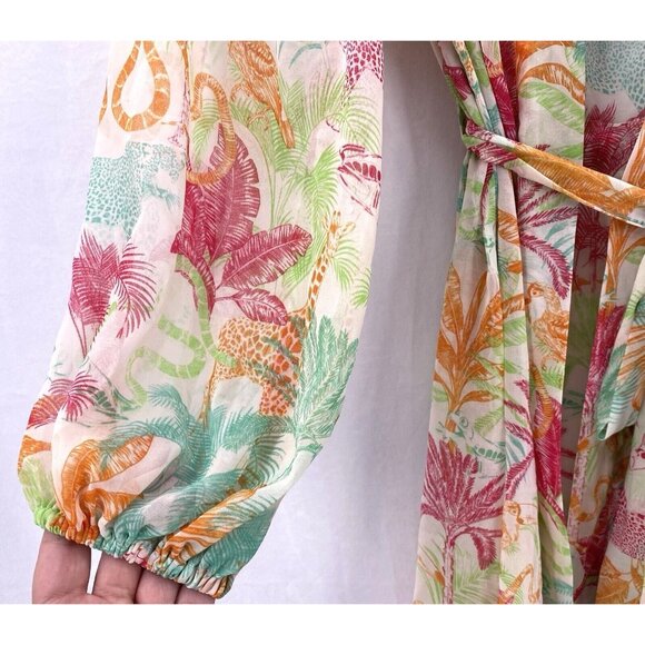 CAbi Sunset Kimono S Tropical Print Oversize Sheer Swim Cover Up Robe Lingerie - Picture 4 of 12